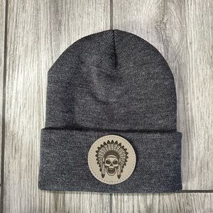 Laser engraved patch beanie. Apache Skull.